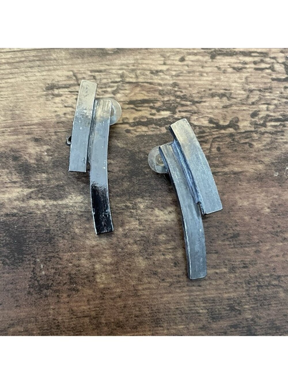 Cecile Jeanne Downtown Earrings Gunmetal Modernist Geometric Statement Clip On